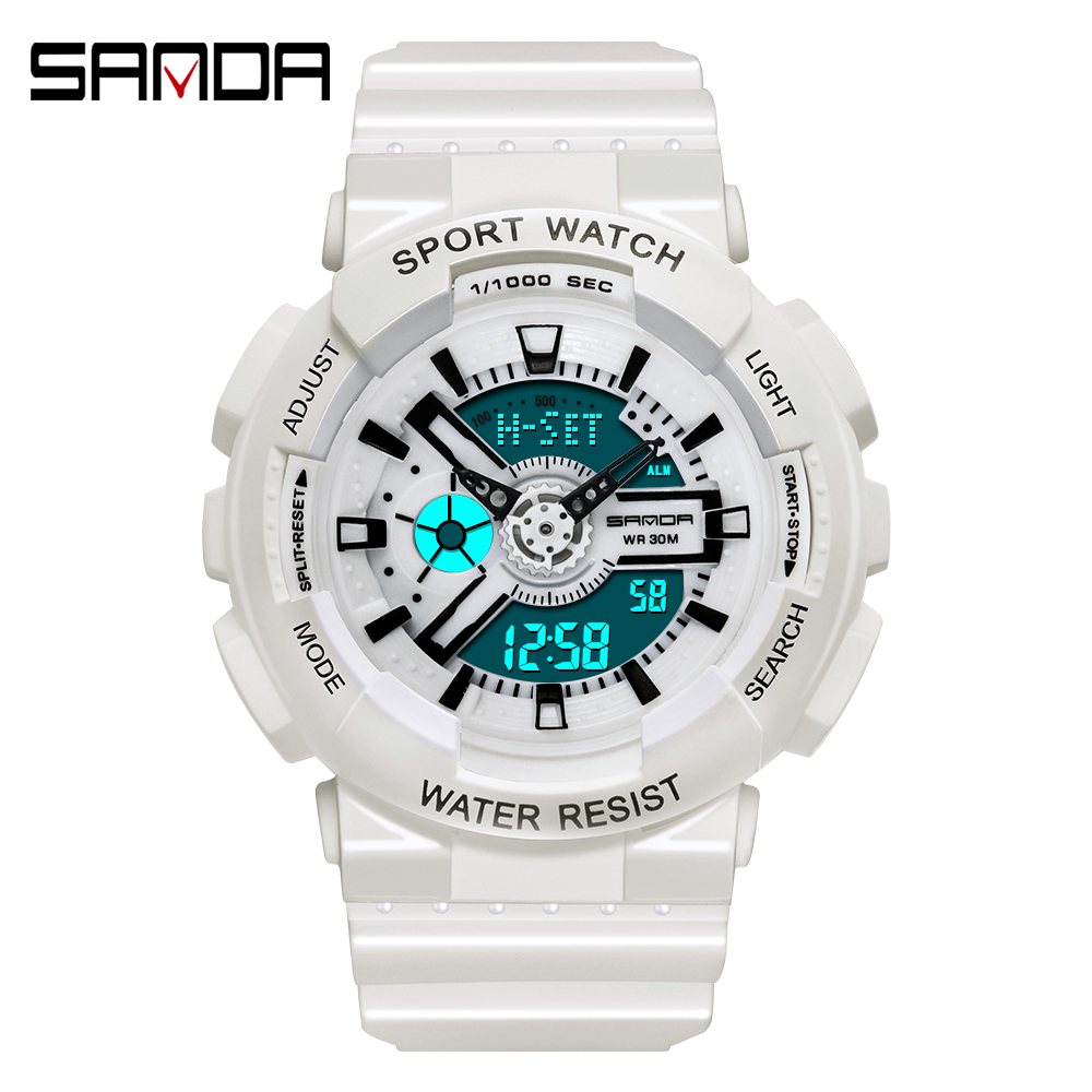 Chronograph Sport Watch - Sanda-Relógio digital branco esporte ao ar