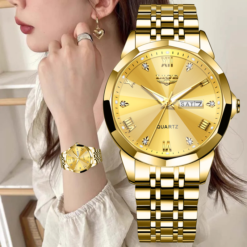 Chronograph Sport Watch - LIGE-Esporte, Relógio Quartzo Impermeável Feminino, Aço
