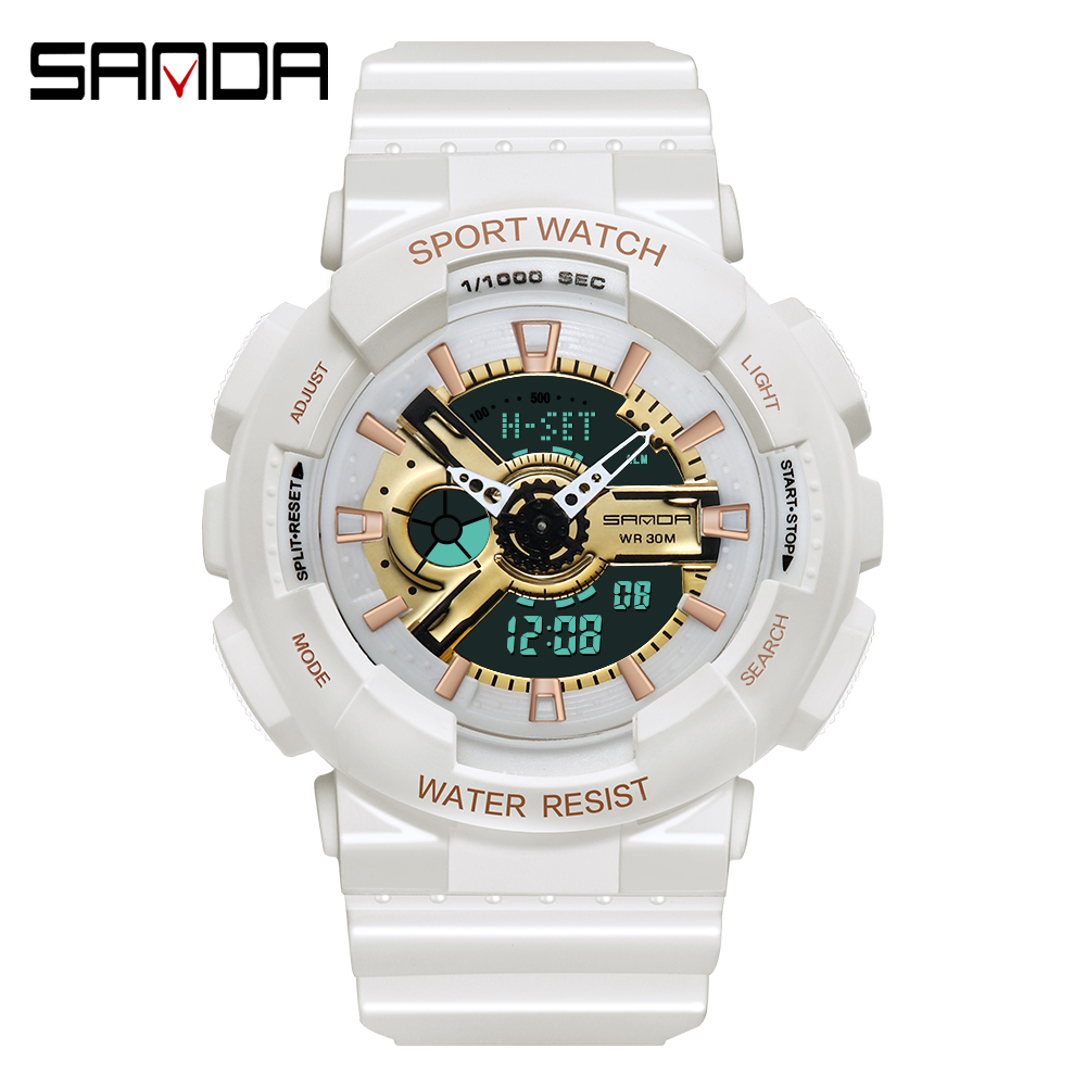 Sanda-Relógio digital branco e - Chronograph Sport Watch avaliação e preço